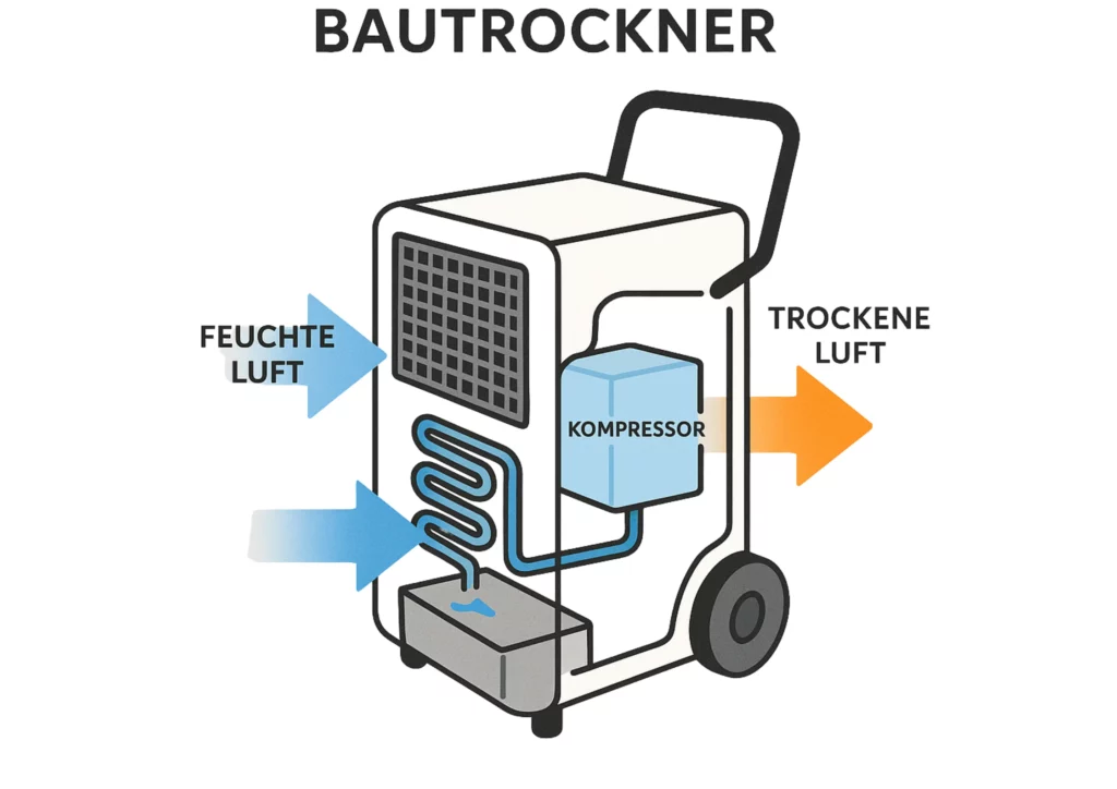 Funktionsweise eine Bautrockners graphisch dargestellt
