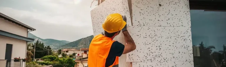 Wärmebedarfsrechnung: Wärmeverkleidung zur Energieeinsparung auf einer Baustelle